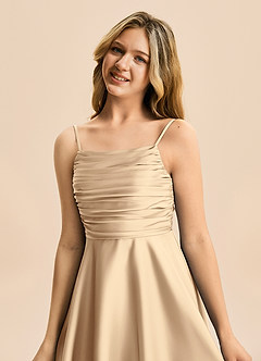 Azazie Miko Junior Champagne A-Line Pleated Stretch Satin Dress image8