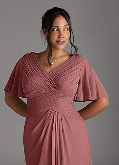 Azazie Emmeline Mother of the Bride Dresses Desert Rose A-Line V-Neck Pleated Mesh Dress image10