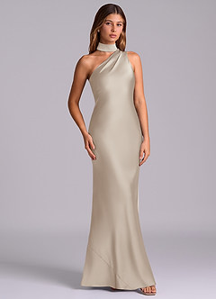 Azazie Seona Robes de demoiselle d'honneur Robe Sirène en Satin extensible Une épaule Givre image3