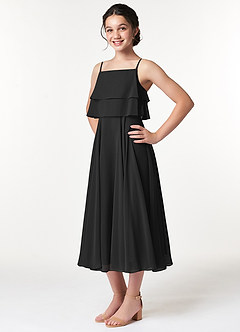 Azazie Ensley Junior Black A-Line Pleated Chiffon Dress image4