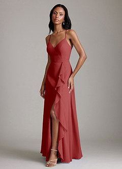 Azazie Naeem Bridesmaid Dresses Rust A-Line V-Neck Ruffle Chiffon Dress image5