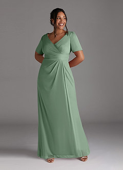 Azazie Bessie Mother of the Bride Dresses Matcha A-Line Pleated Mesh Dress image7