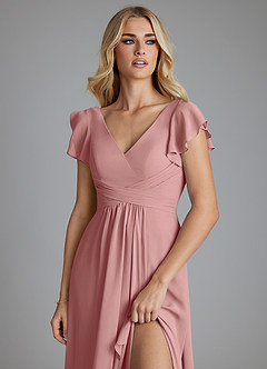 Azazie Omari Vestidos de damas de honor Vestido de Rosa Polvorienta de Gasa de Corte en A image5