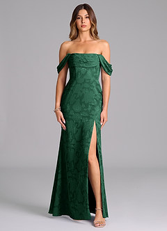 Azazie Saige Bridesmaid Dresses Dark Green A-Line Off the Shoulder Floral Burnout Convertible Dress image4