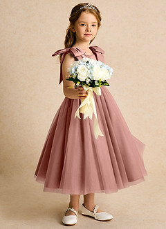Azazie Serene Abiti da Ragazza di Fiori Abito Principessa in Raso Opaco Fiocco Cedro Rosa image5