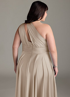 Azazie Charlize Robes de demoiselle d'honneur Robe Trapèze en Satin extensible Ue épaule Givre image16
