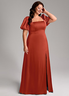 Azazie Fyona Brautjungfernkleider A-Linie Plissee Stretch-Satin Kleid Rost image13