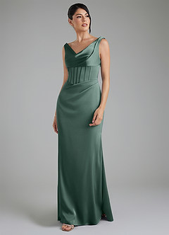 Azazie Spencer Bridesmaid Dresses Sea Moss Mermaid Pleated Stretch Satin Dress image5