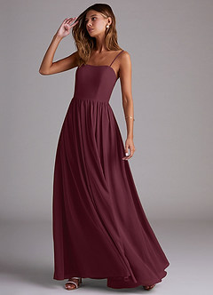 Azazie Calianna Vestidos de madrinha de casamento Vestir Cabernet de Chiffon de Linha A com Fora do ombro image3