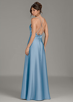 Azazie Eris Bridesmaid Dresses Powder Blue A-Line Pleated Stretch Satin Dress image2