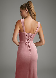 Azazie Agustina Vestidos de damas de honor Vestido Rosa Polvorienta de terciopelo de Corte Sirena con Corsé image2