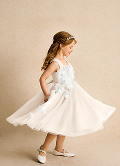 Azazie Dovey Flower Girl Dresses White Alabaster Ball-Gown Bow Tulle Dress image5