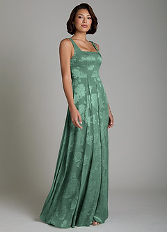 Azazie Persia Vestidos de damas de honor Vestido Eucalipto de Jacquard floral desgastado de Línea A con Corsé image6