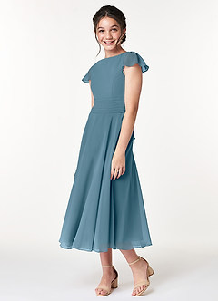 Azazie Payton Junior Bermuda A-Line Bow Chiffon Dress image4
