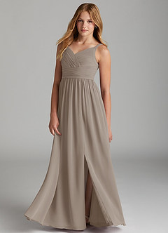 Azazie Chanel Junior Vestido de Gris Pardo de Gasa de Corte en A con Escote de Corazón image3