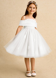 Azazie May Flower Girl Dresses Ivory Ball-Gown Pleated Tulle Dress image5