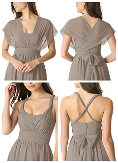 Azazie Olani Bridesmaid Dresses Taupe A-Line Off the Shoulder Chiffon Convertible Dress image6