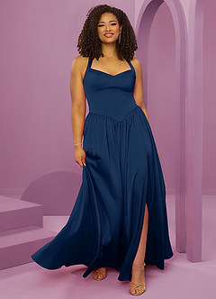 Barbie ♥ Azazie Bridesmaid Dresses Dark Navy A-Line with Pockets Stretch Satin Dress image10