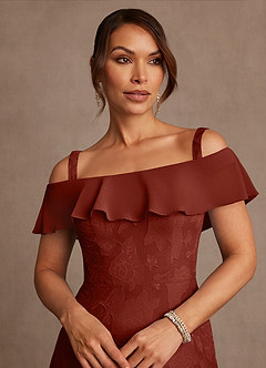 Azazie Marina Mother of the Bride Dresses Terracotta A-Line Off the Shoulder Floral Burnout Dress image4