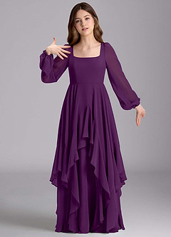 Azazie Clara Junior Abito A-Line in Chiffon Blusa Uva image6