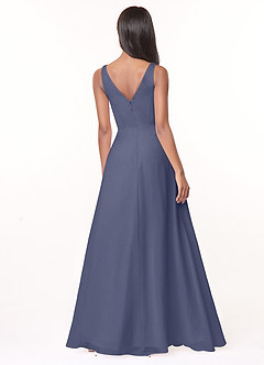 Azazie Nala Robes de demoiselle d'honneur Robe Trapèze en Mousseline de soie Plissée Bleu Orageux image2