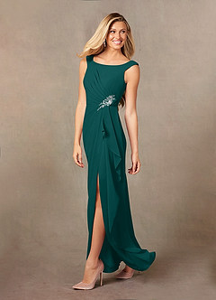 Azazie Yarrow Final Sale Peacock A-Line Pleated Chiffon Dress image4