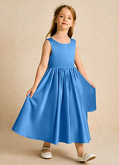 Azazie Doodlebug vestidos de niña de las flores Vestido de Azul Grisaceo de Satin Mate de Corte En A con Lazo image2