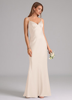 Azazie Suttona Bridesmaid Dresses White Alabaster A-Line Pleated Stretch Satin Dress image2