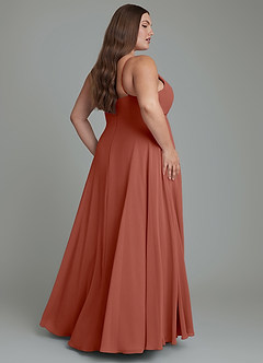 Azazie Amani Brautjungfernkleider A-Linie Plissee Chiffon Kleid Rotbraun image2