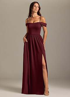 Azazie Calianna Bridesmaid Dresses Cabernet A-Line Off the Shoulder Stretch Satin Convertible Dress image5