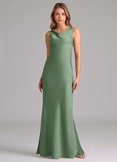Azazie Allettie Brautjungfernkleider Meerjungfrau-Linie Stretch-Satin Kleid Matcha image6