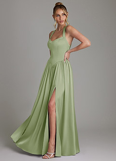 Azazie Francis Bridesmaid Dresses Dusty Sage A-Line Corset Stretch Satin Dress image5