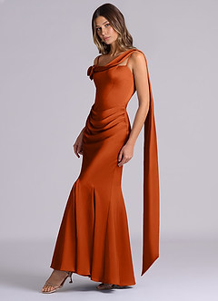Azazie Inara Brautjungfernkleider Meerjungfrau-Linie Plissee Stretch-Satin Kleid Gebranntes Orange image3