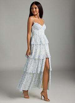 Azazie Kaiden Bridesmaid Dresses Blue And White Ditsy Floral A-Line Sweetheart Neckline Chiffon Dress image6