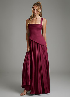 Azazie Stephanie Brautjungfernkleider A-Linie Korsett Stretch-Satin Kleid Burgunderrot image1