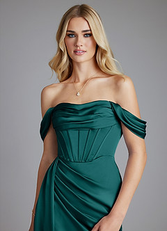 Azazie Amyra Bridesmaid Dresses Peacock Mermaid Off the Shoulder Stretch Satin Convertible Dress image4