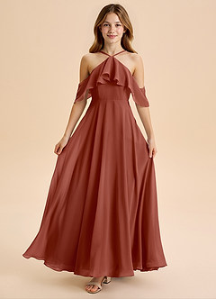 Azazie Tessabelle Junior Vestido de Castaño de Gasa de Corte en A con Vestidos sin tirantes image5