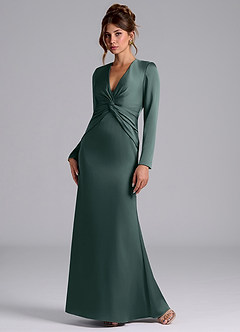 Azazie Tria Final Sale Agave Mermaid Long Sleeve Stretch Satin Dress image3