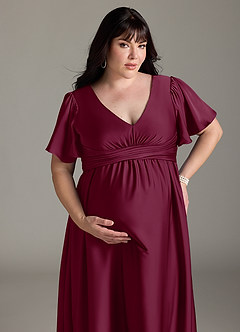Azazie Verna Robes de demoiselle d'honneur de maternité Robe Trapèze Rayé Longueur ras du sol Satin extensible image15