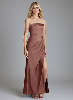 Azazie Aretha Vestidos de damas de honor Vestido de Expresado de Satén Elástico de Corte en A Convertible con Sin tirantes image3