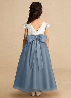 Azazie Pookie Flower Girl Dresses Dusty Blue A-Line Lace Tulle Dress image5