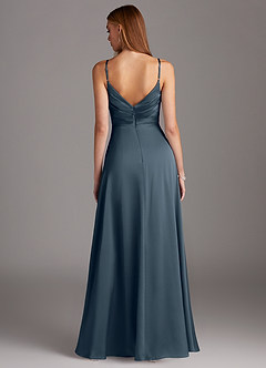 Azazie Calissa Robes de demoiselle d'honneur Robe Trapèze en Satin extensible Col V plissé Violet Crépusculaire image3
