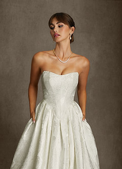 Azazie Bria Wedding Dresses Antique White Ball-Gown Strapless Floral Jacquard Dress image5