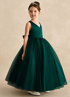 Azazie Peanut Flower Girl Dresses Pine A-Line Strap Tulle Dress image2
