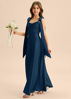 Azazie Halley Junior Klä av A-Line i Stretch Satin Rosett image3