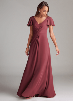 Azazie Soren Bridesmaid Dresses Merlot A-Line Ruched Chiffon Dress image5