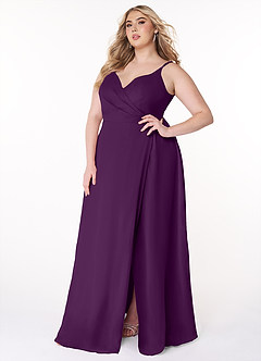 Azazie Lennon Bridesmaid Dresses Grape A-Line Lace Chiffon Dress image10