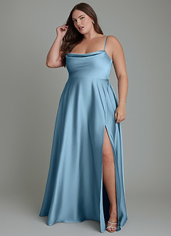 Azazie Elle Brautjungfernkleider A-Linie Plissee Stretch-Satin Kleid Stahlblau image12