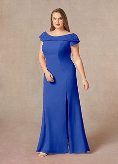 Azazie Cupid Final Sale Royal Blue A-Line Boatneck Lace Chiffon Dress image8