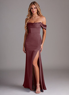 Azazie Saige Brautjungfernkleider Etui Schulterfrei Stretch-Satin Kleid Sangria image1
